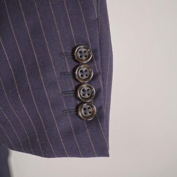 Stafford Super 100s Wool Blue Striped 2 Piece Suit 44R 37/33 Flat Front High Ris - Picture 6 of 16